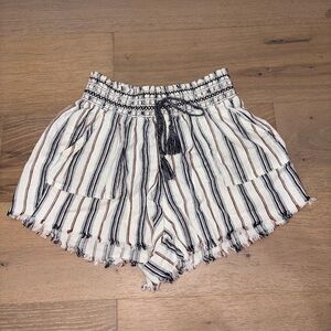 Rewash High Waist Striped Shorts - Black and White